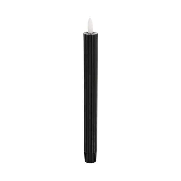 Wax LED Trueflame Fluted Taper Candle Black 2PK (2x24.5cmH)