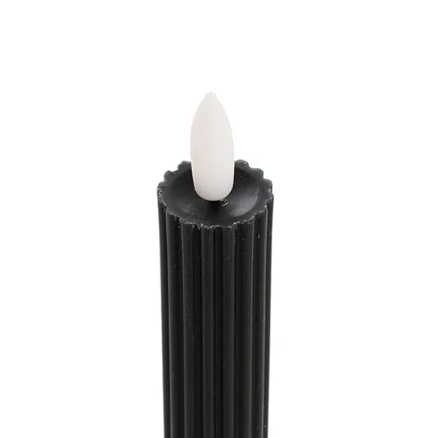 Wax LED Trueflame Fluted Taper Candle Black 2PK (2x24.5cmH)