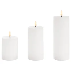 Wax LED Trueflame Pillar Candle Set 3 White (7.5X10/15/20cm)