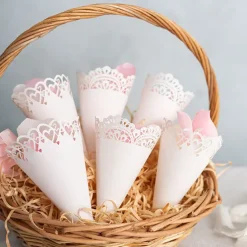 Wedding Confetti Cone Hearts Pack 20 White (14cmH)