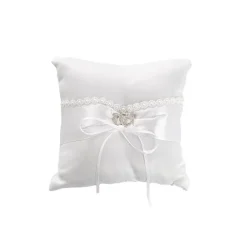 Wedding Ring Pillow Pearl & Diamante White (20x20cmH)