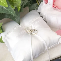 Wedding Ring Pillow Pearl & Diamante White (20x20cmH)