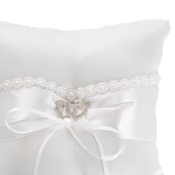 Wedding Ring Pillow Pearl & Diamante White (20x20cmH)