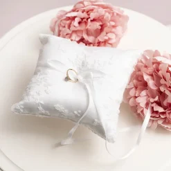 Wedding Ring Pillow w Lace White (15x15cmH)