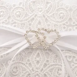 Wedding Ring Pillow w Lace Diamante Heart White (15x15cmH)