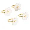 White Floral Napkin Ring Pack 4 Gold (4cmD)