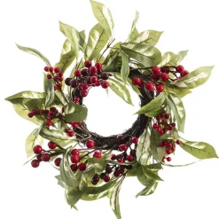 White Princess Leaf & Red Berry Candle Holder Wreath (40cmD)