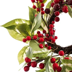 White Princess Leaf & Red Berry Candle Holder Wreath (40cmD)