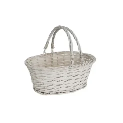 Wicker Basket with Handles Oval White (35x30x15cmH)