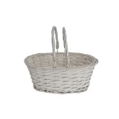 Wicker Basket with Handles Oval White (35x30x15cmH)