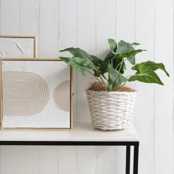 Wicker Planter Eco Forest Round White Large (24Dx18cmH)