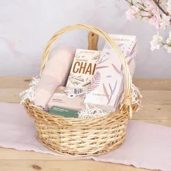 Willow Basket Floral Oval with Handle Natural (37x31x10cmH)