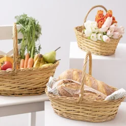 Willow Basket with Handle Oval Set of 3 Natural(33x28x13cmH)