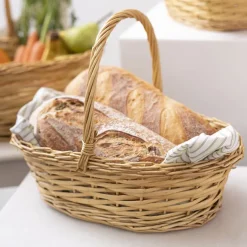 Willow Basket with Handle Oval Set of 3 Natural(33x28x13cmH)