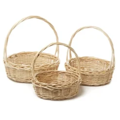 Willow Basket with Handle Round Set of 3 Natural (34x11cmh)