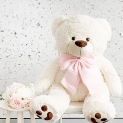Wilson Giant Teddy Bear w Pink Bow White (115cmHT/80cmST)
