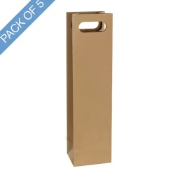 Wine Bag Single Bottle Kraft Pack 5 Brown (11Wx9Gx42cmH)