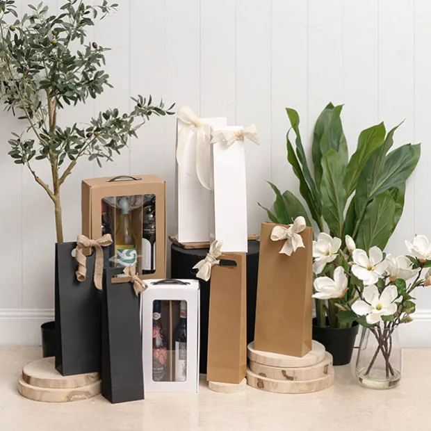 Wine Bag Single Bottle Kraft Pack 5 Brown (11Wx9Gx42cmH)