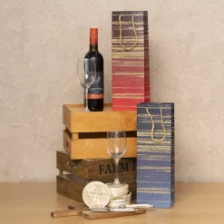Wine Bag Single Bottle Pack 5 Stripes Red Gold (12x9x35cmH)
