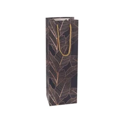 Wine Bag Single Bottle Pack 5 Leaves Navy Gold (12x9x35cmH)