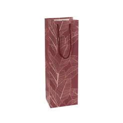 Wine Bag Single Bottle Pack 5 Leaves Red Gold (12x9x35cmH)