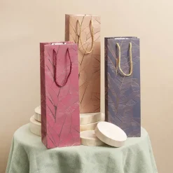 Wine Bag Single Bottle Pack 5 Leaves Red Gold (12x9x35cmH)