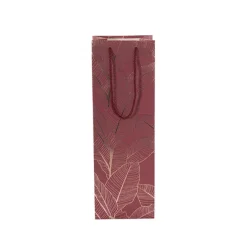 Wine Bag Single Bottle Pack 5 Leaves Red Gold (12x9x35cmH)