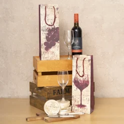 Wine Bag Single Bottle Pack 5 Vintage Glass Red (12x9x35cmH)