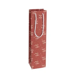 Wine Bag Single w Rope Merry & Bright Red Pk5 (11Wx9Gx42cmH)