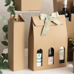 Wine Box Gable Handle Single Bottle Kraft (9x9x39.5cmH)