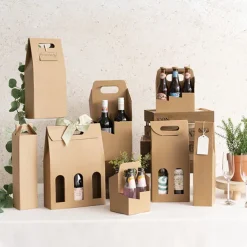 Wine Box Handle & Window 2 Bottles Kraft (17.6x9x39.5cmH)