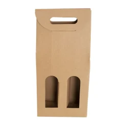 Wine Box Handle & Window 2 Bottles Kraft (17.6x9x39.5cmH)