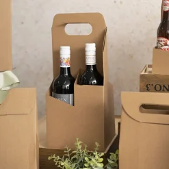 Wine Carrier 4 Bottles Kraft Brown (17.6x17.6x39.5cmH)