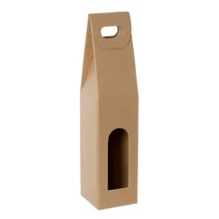 Wine Carrier with Window Single Bottle Kraft (9x9x39.5cmH)