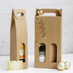 Wine Carrier with Window Single Bottle Kraft (9x9x39.5cmH)