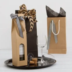 Wine Carrier with Window Single Bottle Kraft (9x9x39.5cmH)