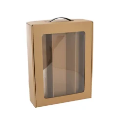 Wine Window Carry Box 3 Bottles Kraft Pack 2 (25x9x34cmH)