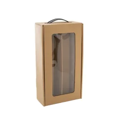 Wine Window Carry Box 2 Bottles Kraft Pack 2 (17x9x34cmH)