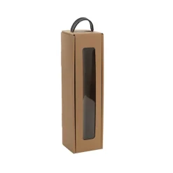 Wine Window Carry Box Single Bottle Kraft Pack 2 (9x9x34cmH)