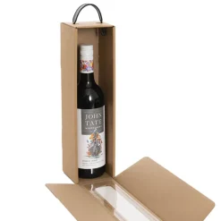 Wine Window Carry Box Single Bottle Kraft Pack 2 (9x9x34cmH)