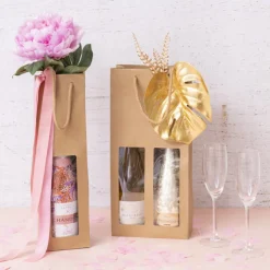 Wine Window Double Gift Bag Kraft Brown (180Wx90Gx390mmH)