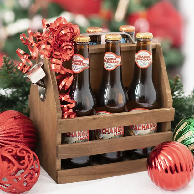 Wooden Bottle Caddy Carrier 6 Bottle Natural (21x15x25cmH)