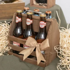 Wooden Bottle Caddy Carrier 6 Bottle Natural (21x15x25cmH)