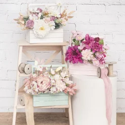 Wooden Carry Tote Planter Pink (25x11.5x28cmH)