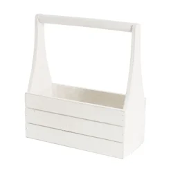 Wooden Carry Tote Planter White (25x11.5x28cmH)
