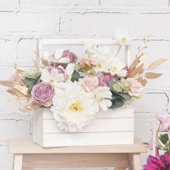 Wooden Carry Tote Planter White (25x11.5x28cmH)