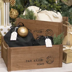 Wooden Crate Box Air Mail Set of 2 Brown (41.5x31.5x17.5cmH)