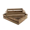 Wooden Crate Tray Rope Handle Set 2 Dark Brown (43x34x10cmH)