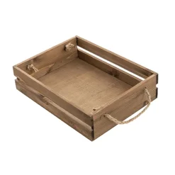 Wooden Crate Tray Rope Handle Set 2 Dark Brown (43x34x10cmH)