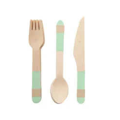 Wooden Cutlery Set 30 Pastel Mint Green (2.5cmx16cmH)